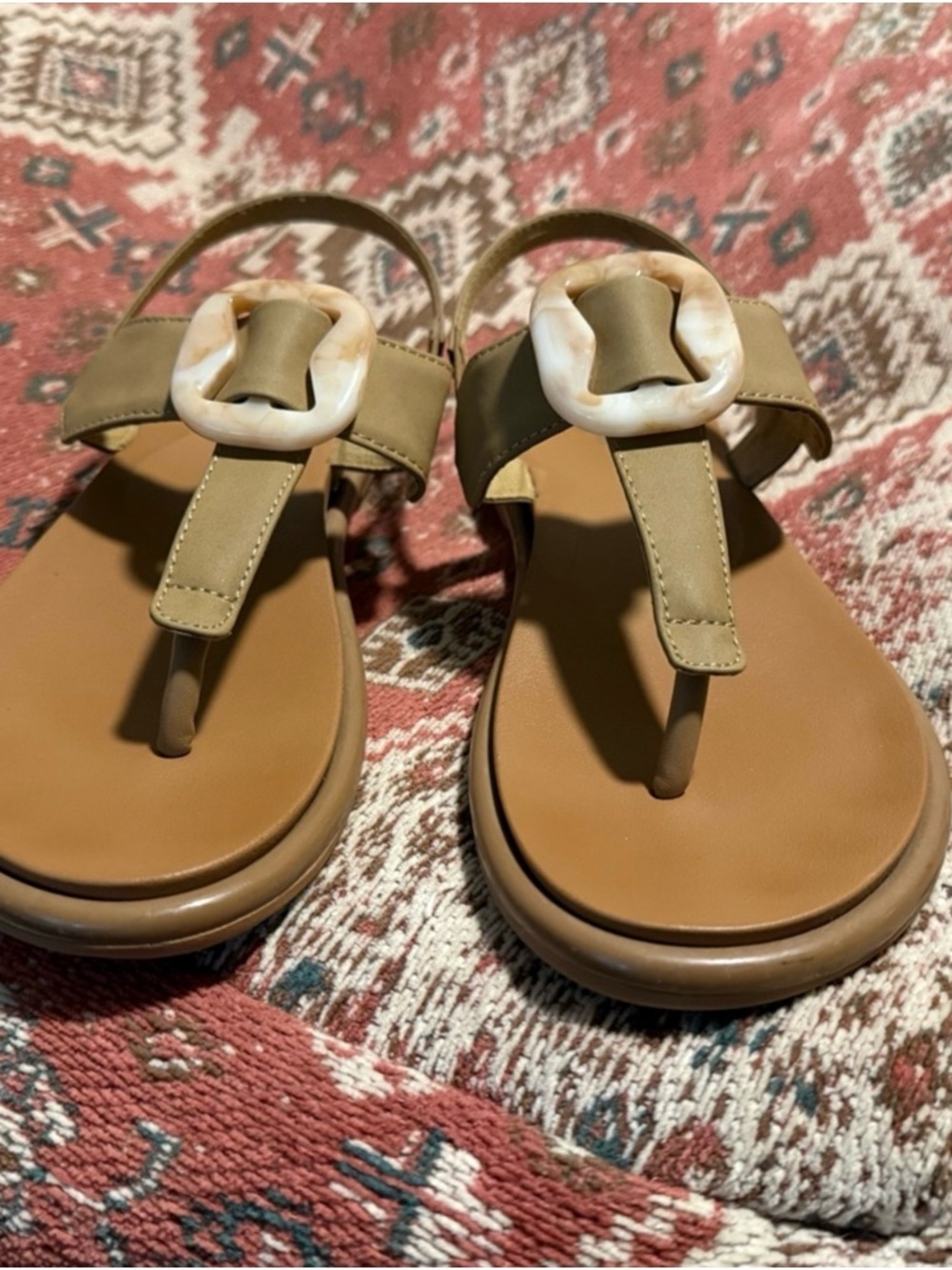 Olukai La’i T-bar sandal with tortoise resin accent buckle in tan - Picture 3 of 4